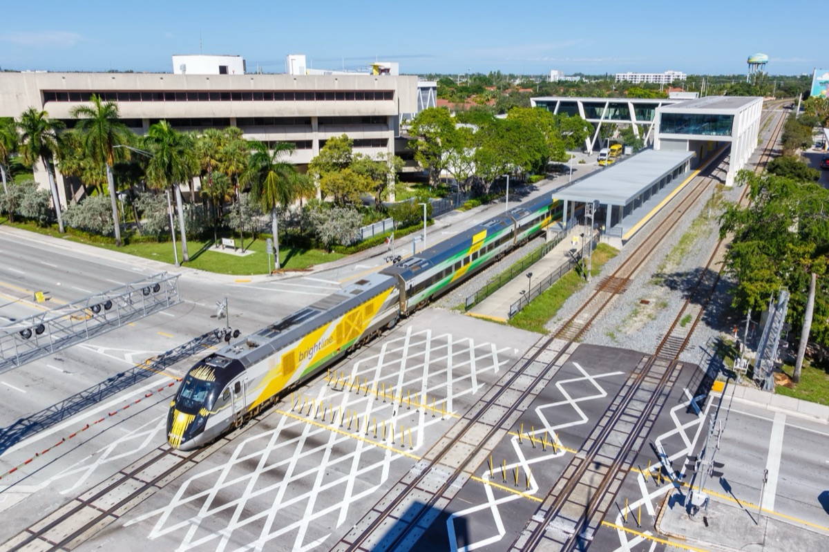 Brightline train at the Fort Lauderdale station